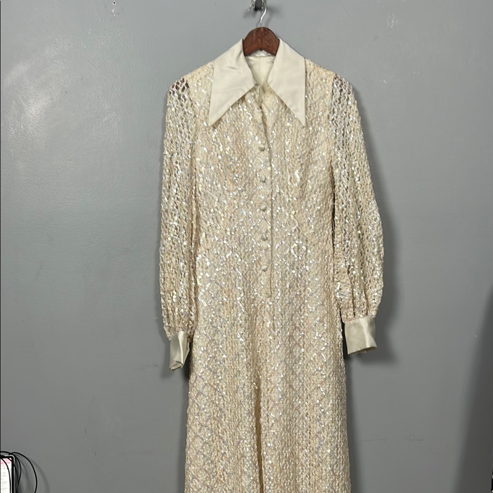 Vintage Cream Long Sleeve Dress